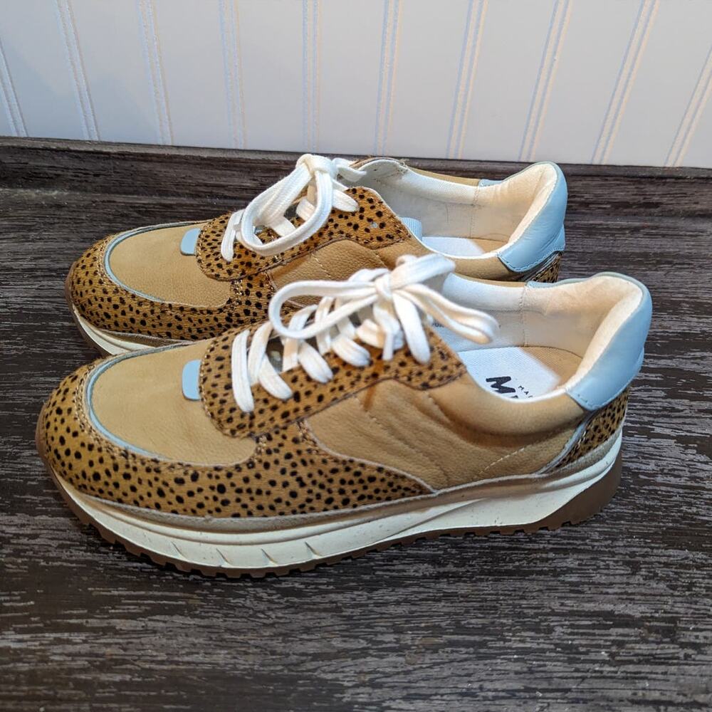 Madewell Women's Tan/Animal Print/Blue Sneaker Size 6.5 - Picture 4 of 7